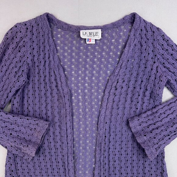 La Belle Cardigan Women M Purple Lace Crochet Open Flowy Drapey Coastal Cottage - Picture 2 of 12